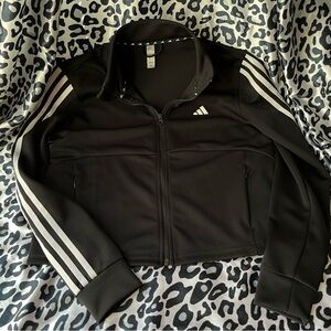 Adidas Black Zip-Up Jacket with White Stripe Accents